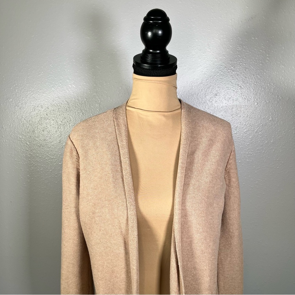 neutral longline open front knit cardigan L capsule wardrobe casual winter cozy - Picture 5 of 9